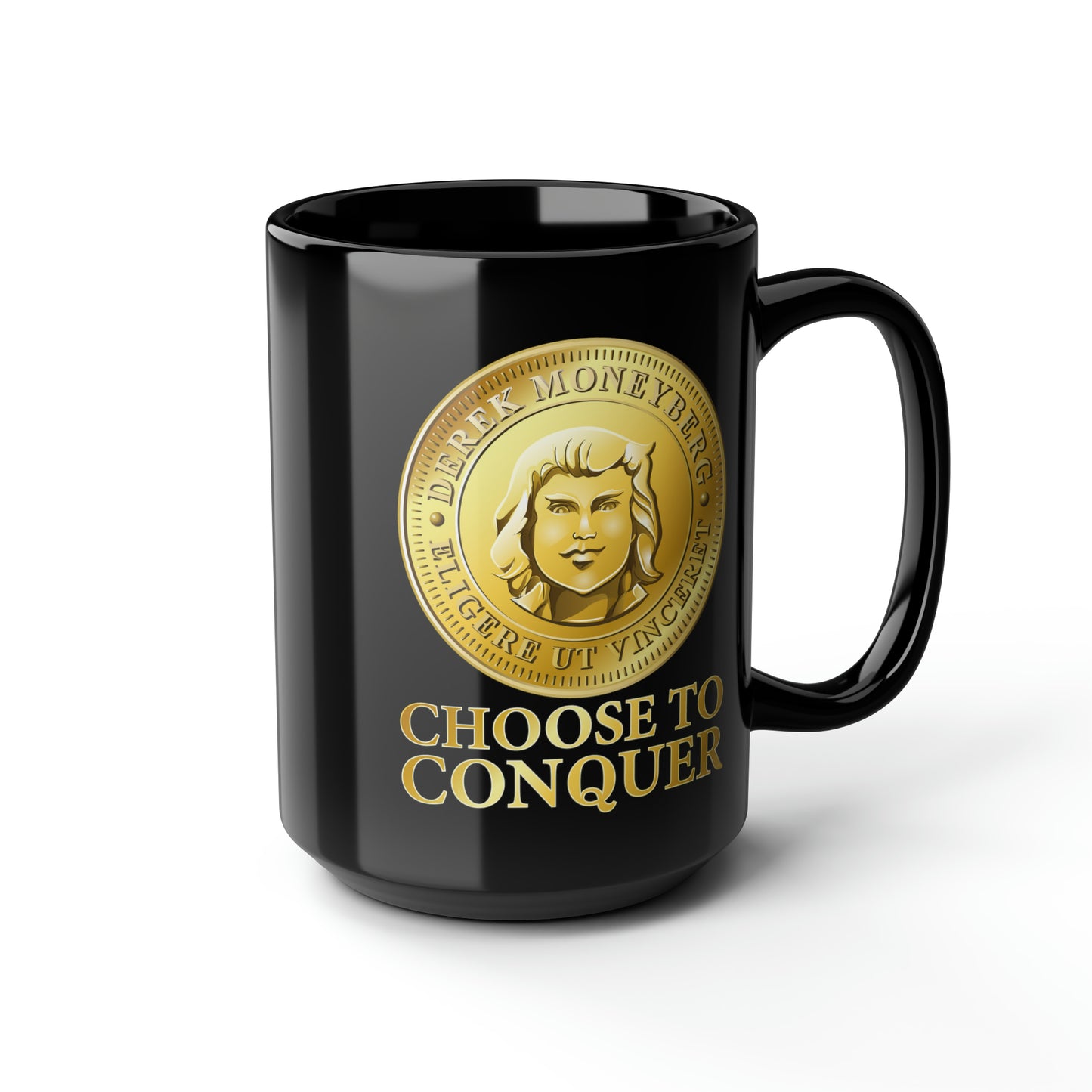 Mug, 15 oz Black - Choose To Conquer Coin