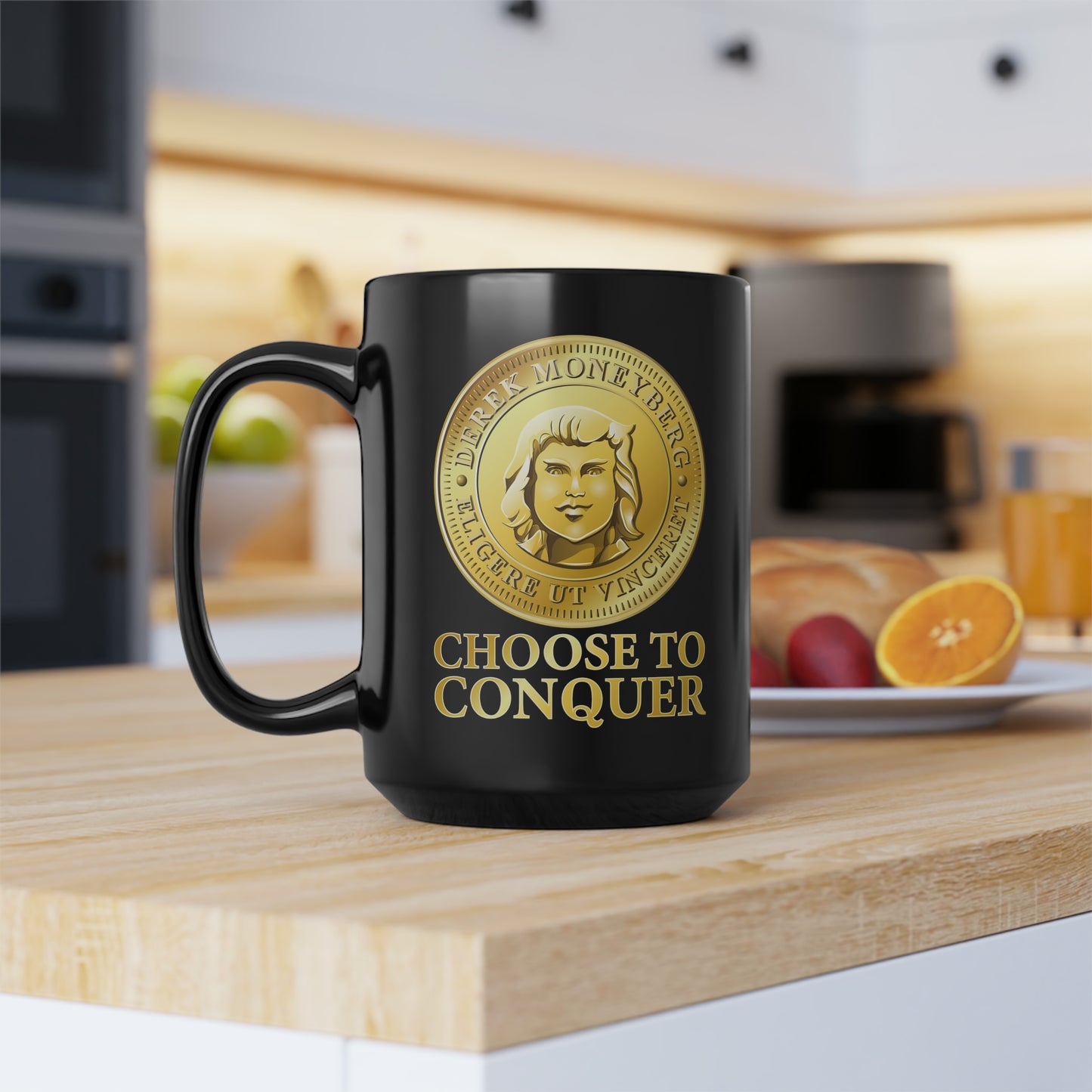 Mug, 15 oz Black - Choose To Conquer Coin