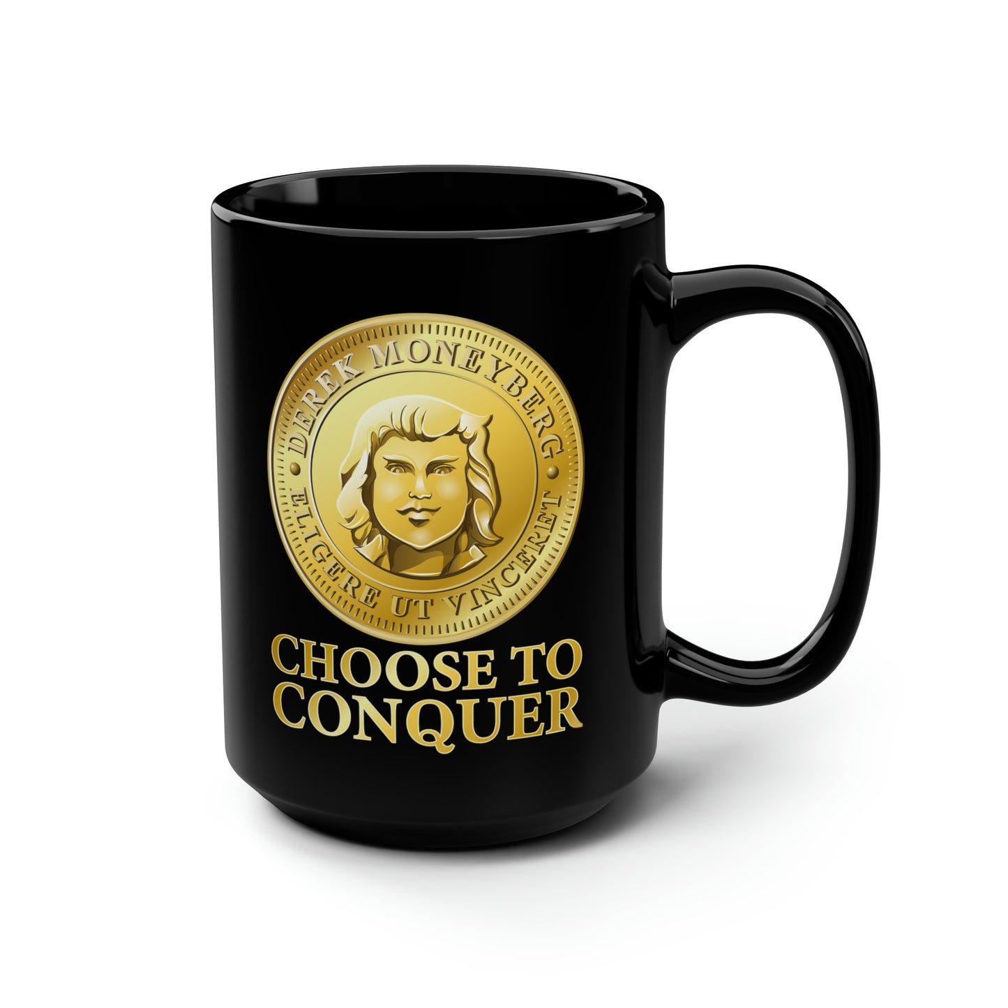 Mug, 15 oz Black - Choose To Conquer Coin