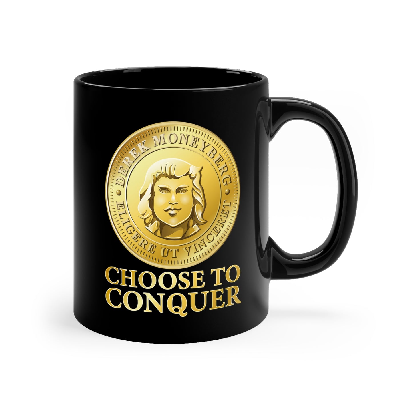 Mug, 11 oz Black - Choose To Conquer Coin