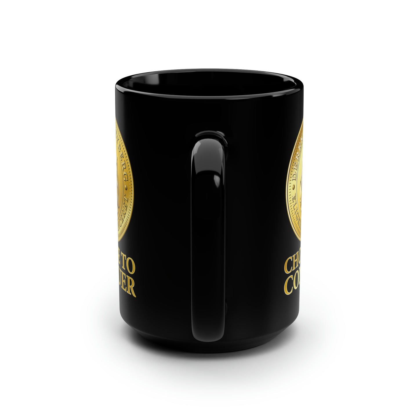 Mug, 15 oz Black - Choose To Conquer Coin