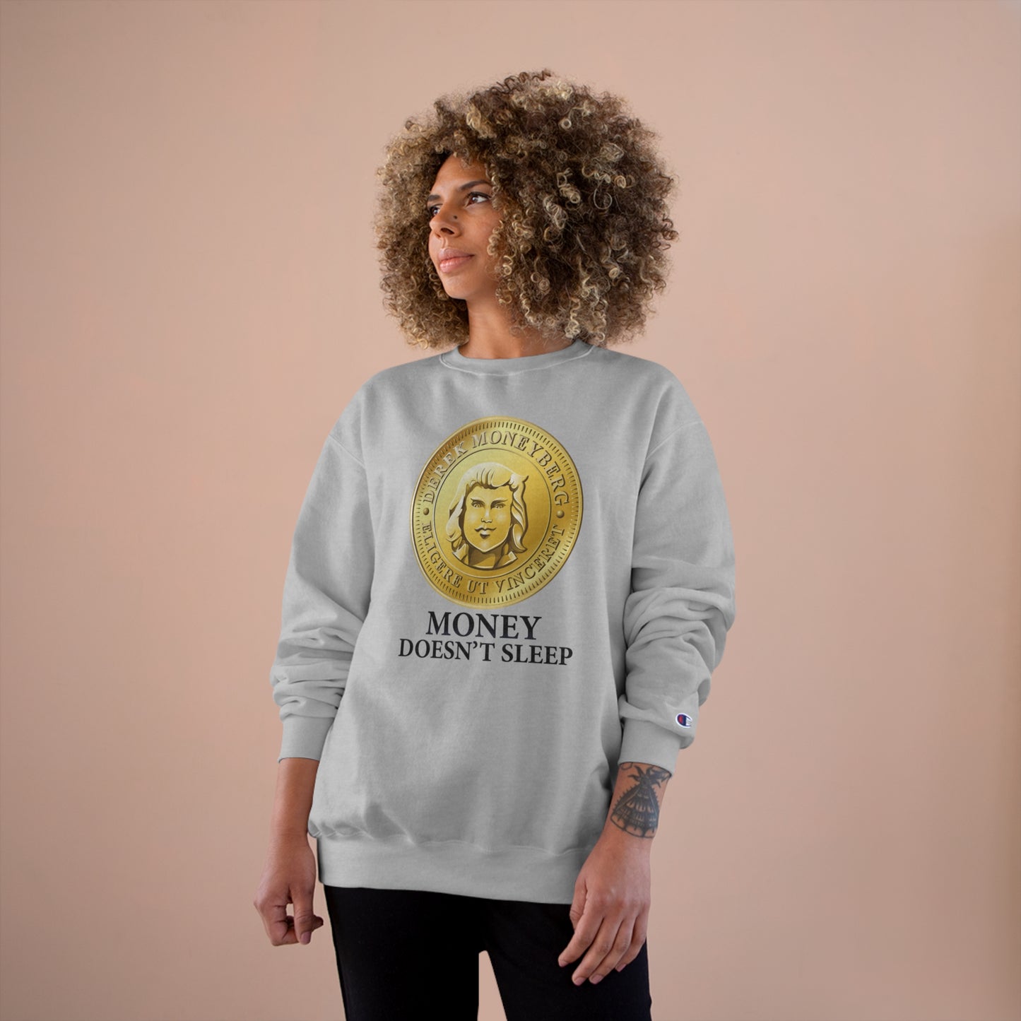 Champion Crewneck Sweatshirt - Money Doesn't Sleep Coin