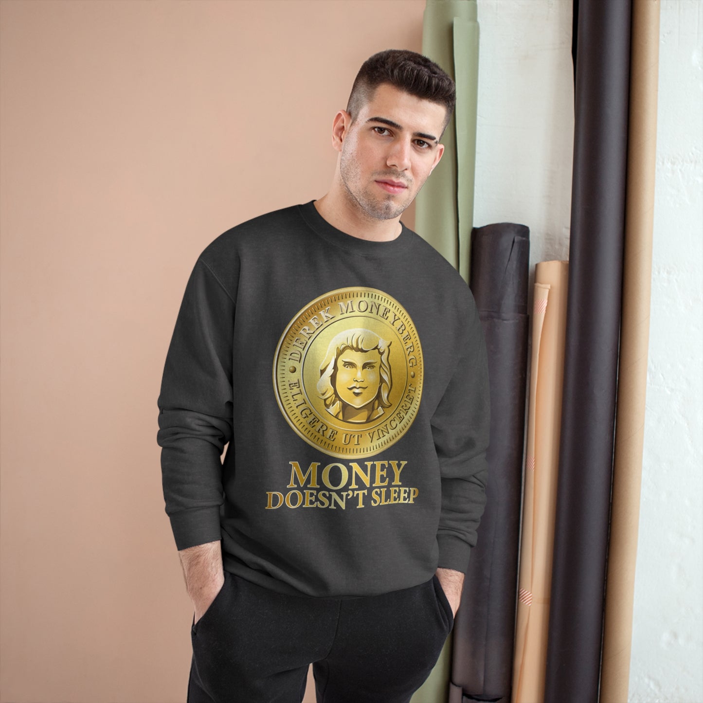 Champion Crewneck Sweatshirt - Money Doesn't Sleep Coin