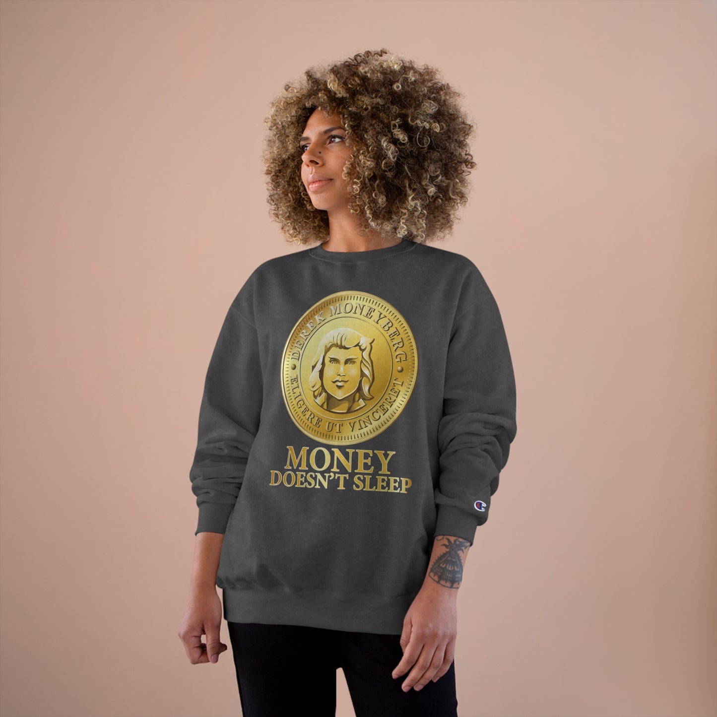 Champion Crewneck Sweatshirt - Money Doesn't Sleep Coin