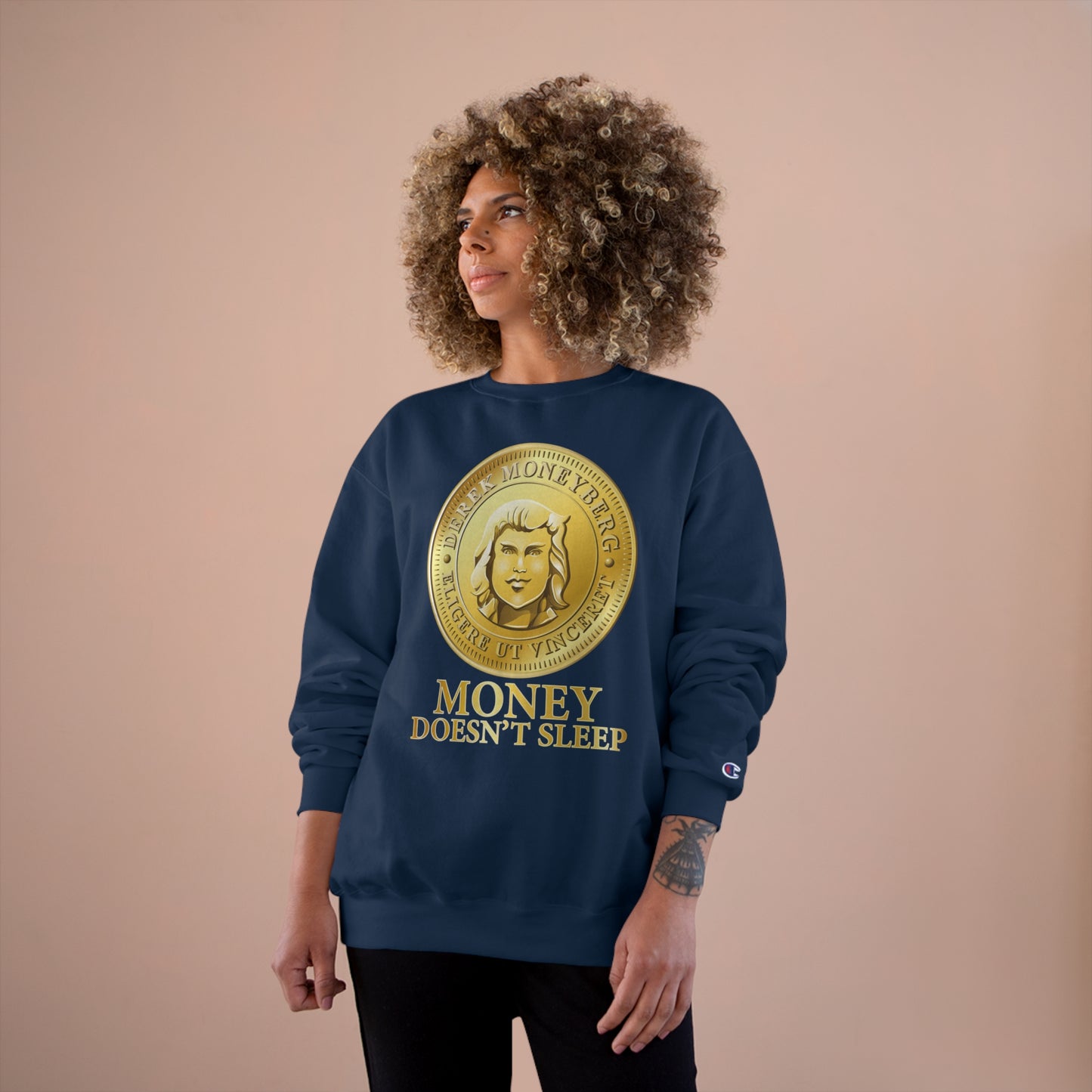 Champion Crewneck Sweatshirt - Money Doesn't Sleep Coin