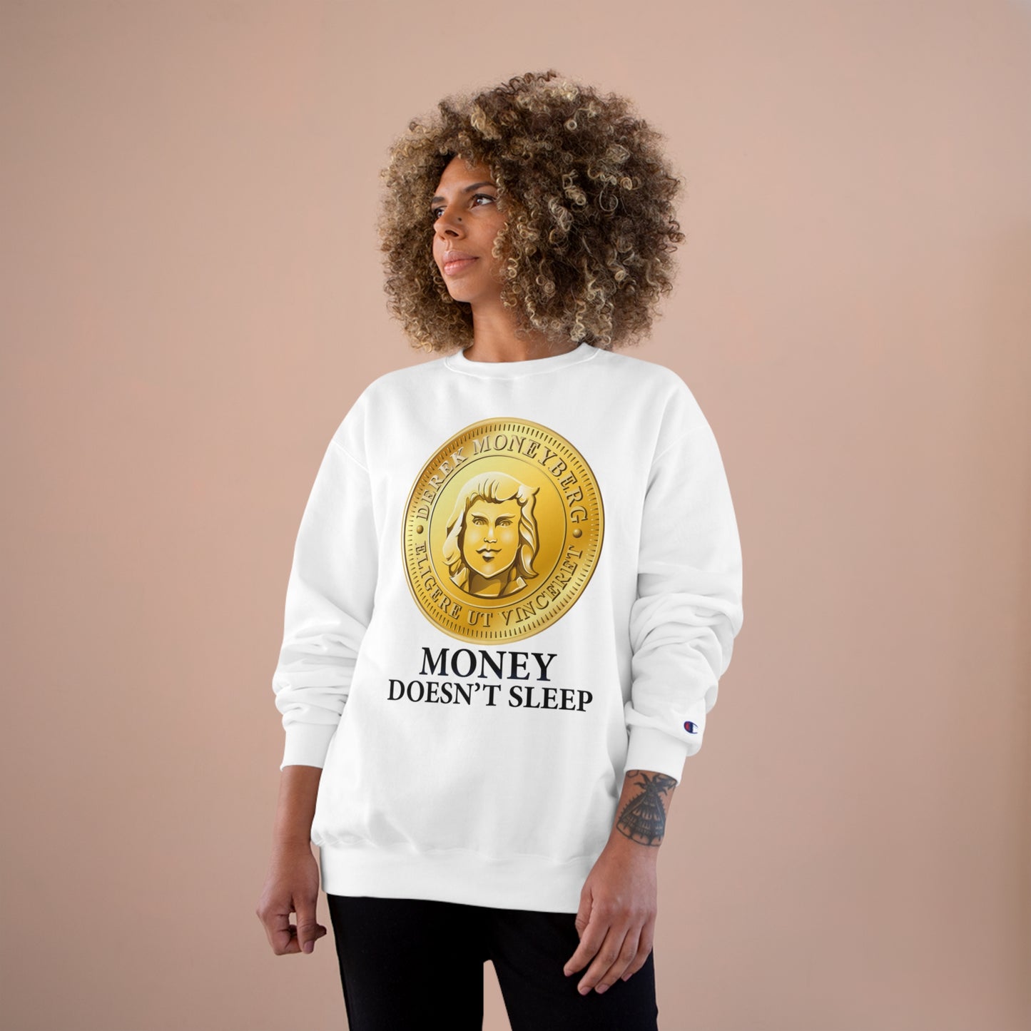 Champion Crewneck Sweatshirt - Money Doesn't Sleep Coin