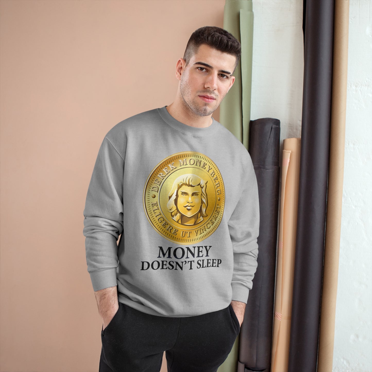 Champion Crewneck Sweatshirt - Money Doesn't Sleep Coin