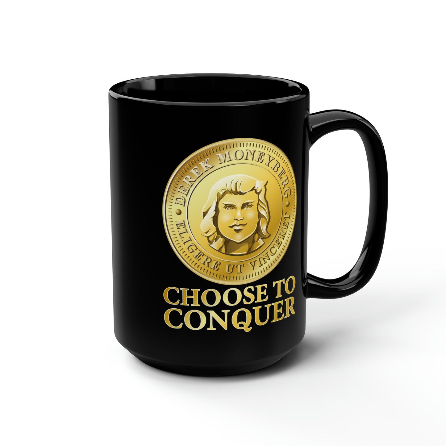 Mug, 15 oz Black - Choose To Conquer Coin