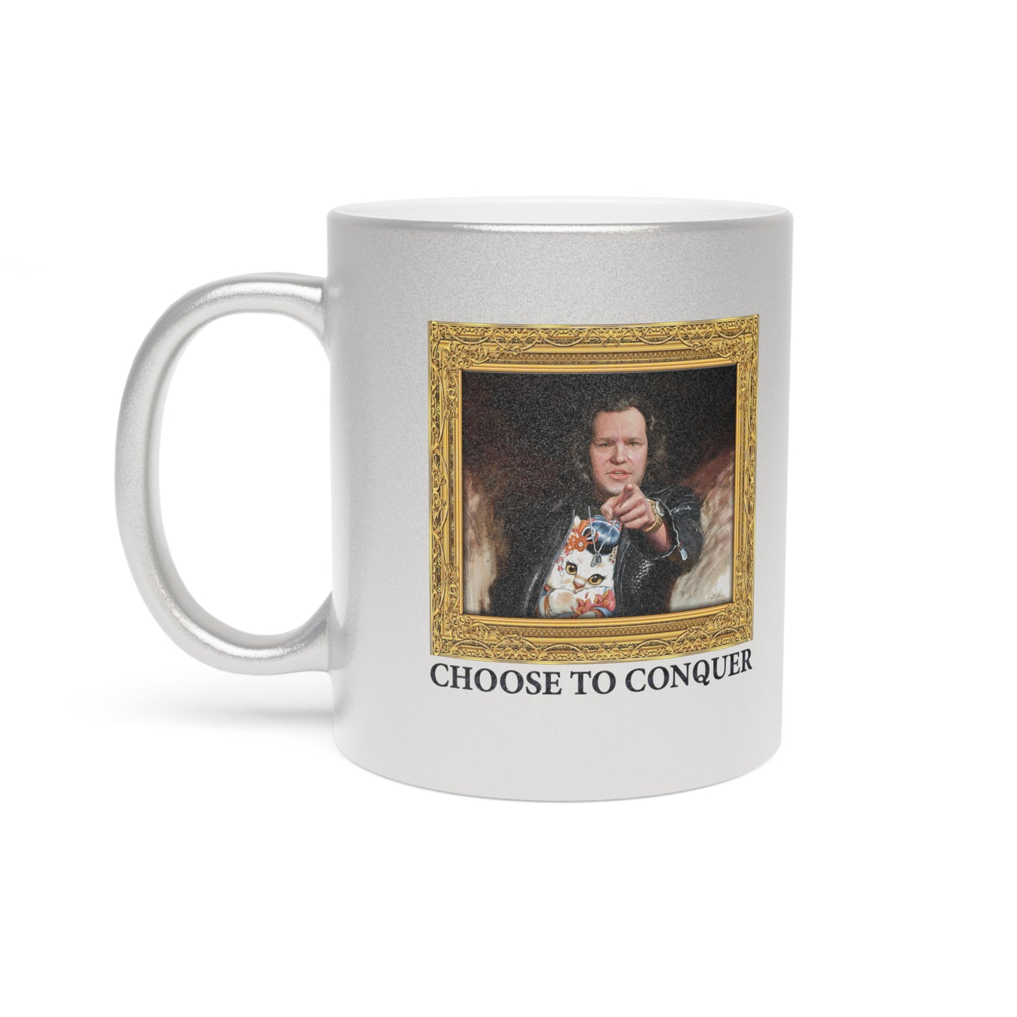 Mug, 11 oz Metallic Silver - Choose To Conquer Painting