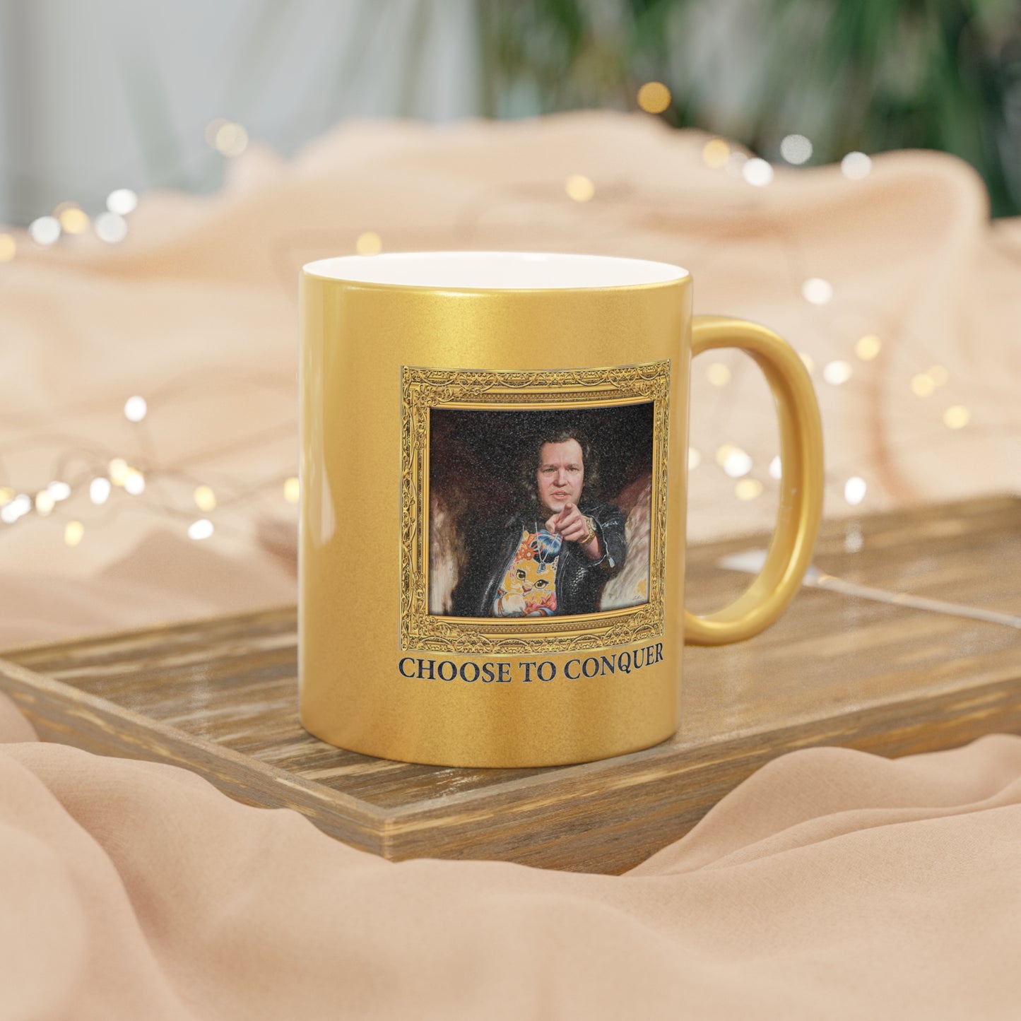 Mug, 11 oz Metallic Gold - Choose To Conquer Painting