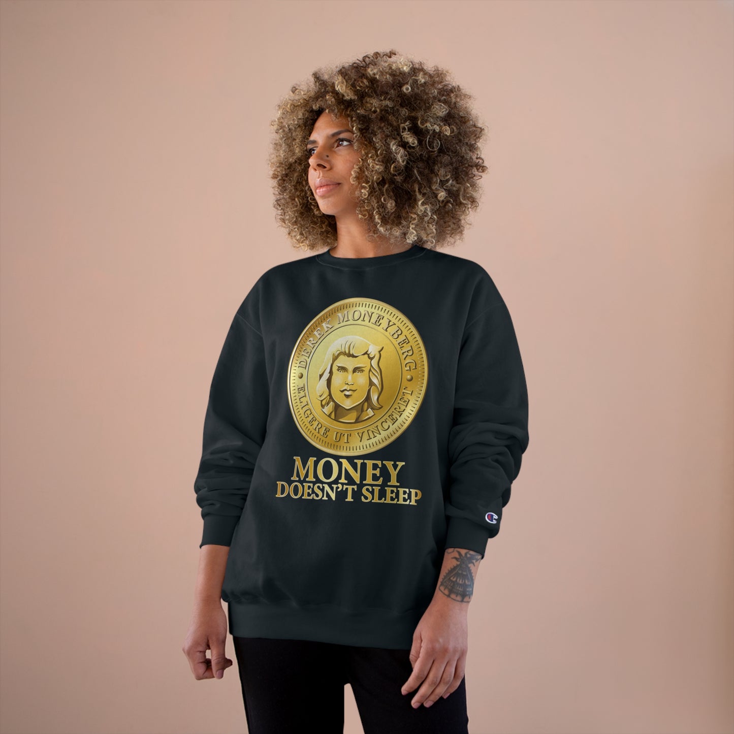 Champion Crewneck Sweatshirt - Money Doesn't Sleep Coin